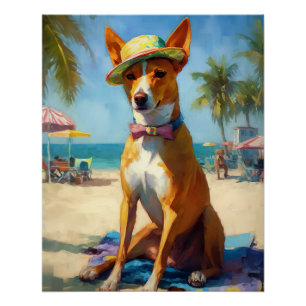 Poster Basenji sur la plage, cadeau d'été pour les amoure