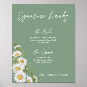 Poster Basil Green & White Daisies Signature Boissons