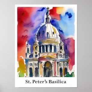 Poster Basilique Saint-Pierre Aquarelle du Vatican Voyage