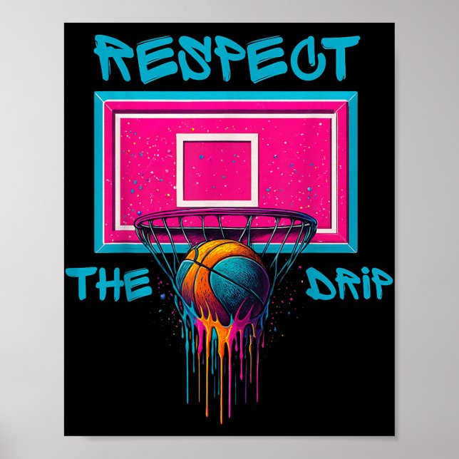 Poster Basket-ball coloré goutte couleur Splash Hoop Net (Devant)
