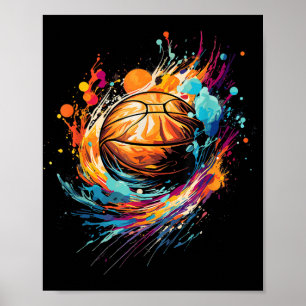 Poster Basket-ball coloré Tee Dye Splash Basketball Pour