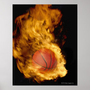 Poster Basket-ball en feu (composite numérique)