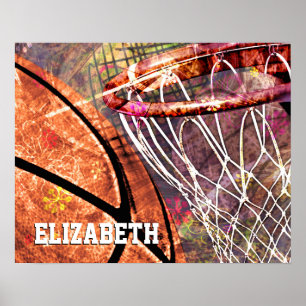 Poster Basket-ball et cerceau de basket-ball rose violet