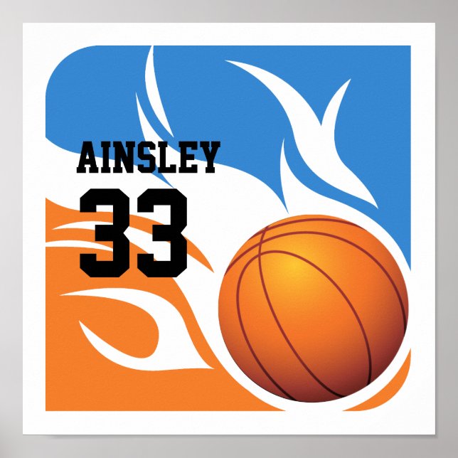 Poster Basket-ball flamand personnalisé bleu et orange (Devant)