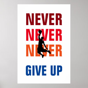 Poster Basket-ball n'abandonne jamais Red Yellow Print