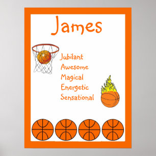 Poster Basket-ball Sport kids Décor Nom Art Imprimer
