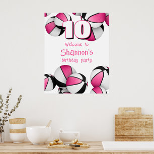 Poster basket noir rose filles fête d'anniversaire