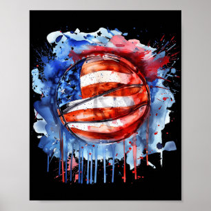 Poster Basketball America Watercolor Basketball Hoop Usa