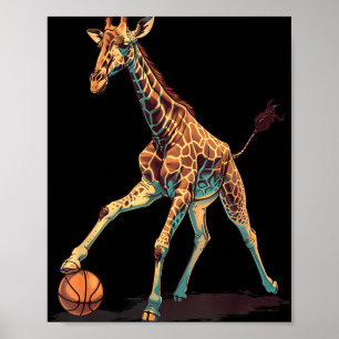 Poster Basketball Animal Art Giraffe Joueur de basket-bal
