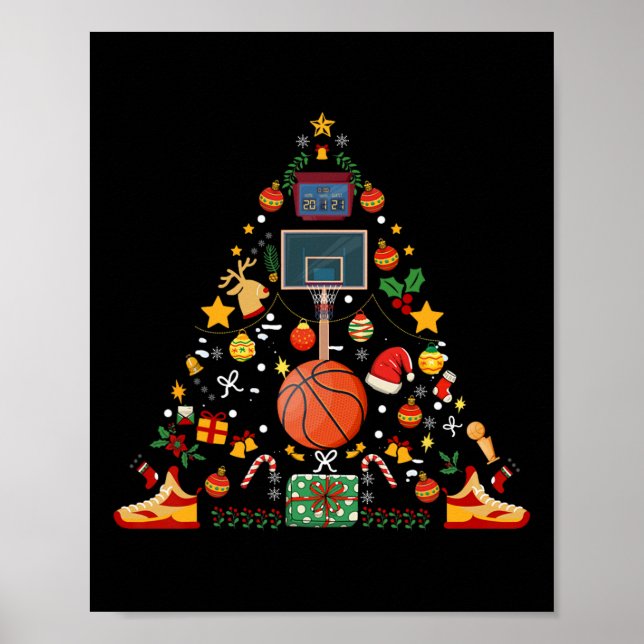 Poster Basketball Funky Ball Hoop Christmas Tree Joyeux X (Devant)