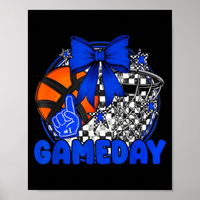 Poster Basketball Game Day Go Cheer Team Blue Coquette Ch (Devant)