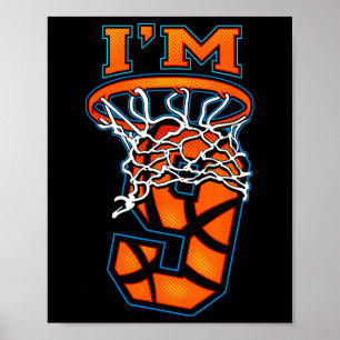 Poster Basketball Je suis 9 Garçon Fille 9e Anniversaire