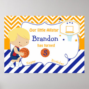 Poster Basketball mignonne Blonde Boy Anniversaire