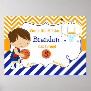 Poster Basketball mignonne Brunette Boy Anniversaire