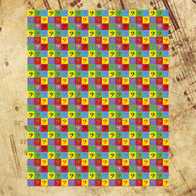Poster Bass Clef Music Rainbow Motif (A poster of a colorful pattern of bass clefs)