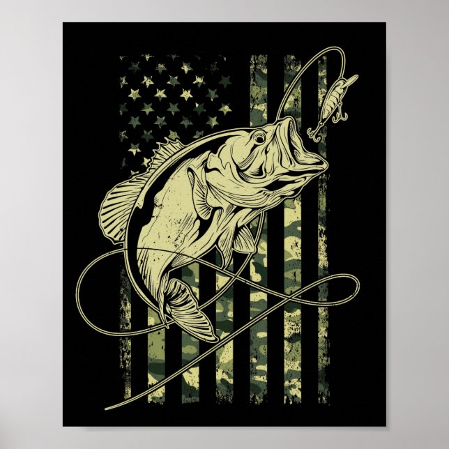 Poster Bass Fishing American Flag USA Fishman (Devant)