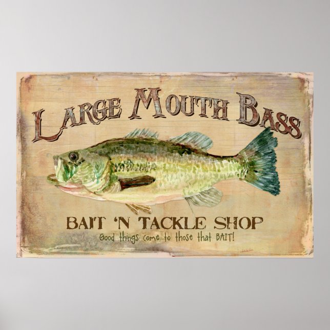 Poster Basse à grande bouche appât sur le décor du lac Ta (Devant)