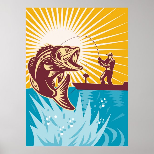 Poster Basse à grande bouche Poisson Voleur Pêcheur Bague (Devant)