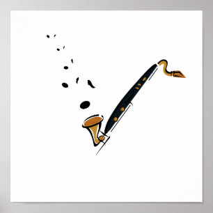 Poster Basse Clarinet avec notes musicales