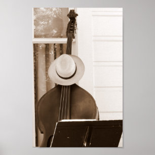 Poster Basse et casquette attendant le musicien