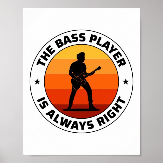 Poster Basse Guitare Lecteur Musique Musicien Baid Retro (Devant)