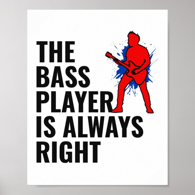 Poster Basse Guitare Lecteur Musique Musicien Baid Retro (Devant)
