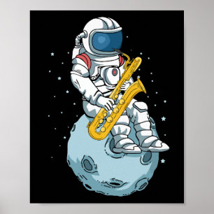 Poster Basse Saxophone Lecteur Astronaut Musicien Saxopho