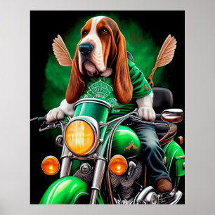 Poster Basset Hound Chien conduisant vélo St. Patrick's D