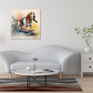 Poster Basset Hound équitation skateboard