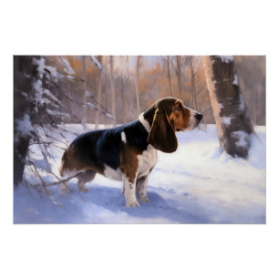 Poster Basset Hound Laisser neiger Noël