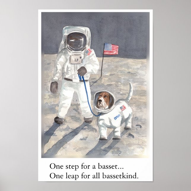 Poster Basset Hound Moon Walk (Devant)