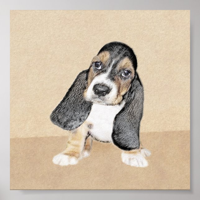 Poster Basset Hound Peinture Chiot - Art Chien original (Devant)