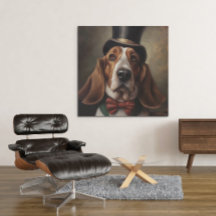 Basset Hound portant haut de forme et noeud papill