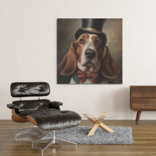 Poster Basset Hound portant haut de forme et noeud papill