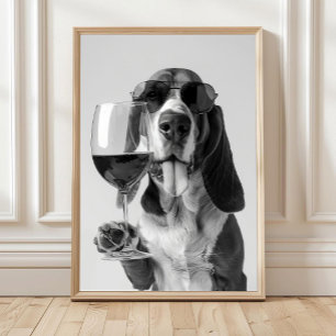 Poster Basset Hound tenant du vin - Œuvre d'art murale, N