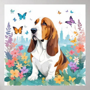 Poster Basset Hound Vintage Animal Nature City Street Art