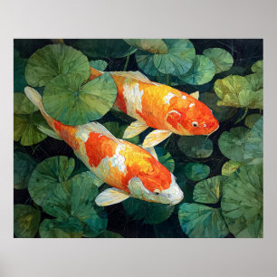Poster Bassin de carpes koï nénuphars