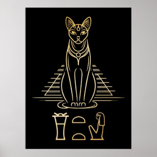 Poster Bastet avec nom en hiéroglyphes et pyramide d'Égyp