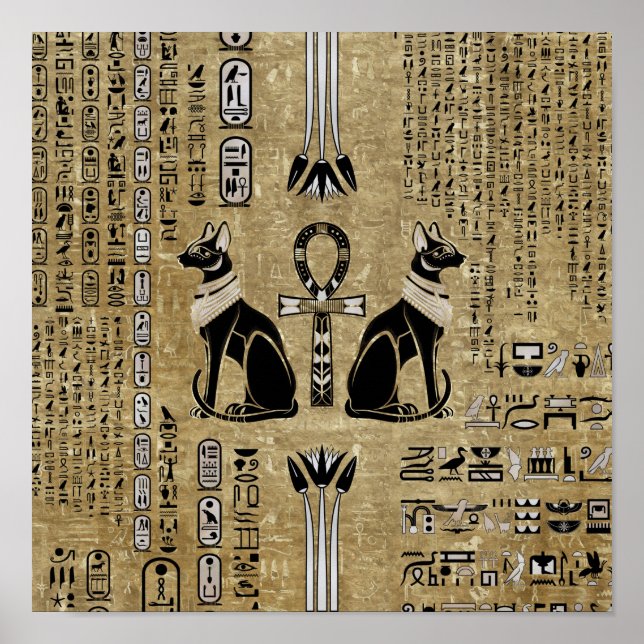 Poster Bastet - Chats Égyptiens Et Croix D'Ankh (Devant)