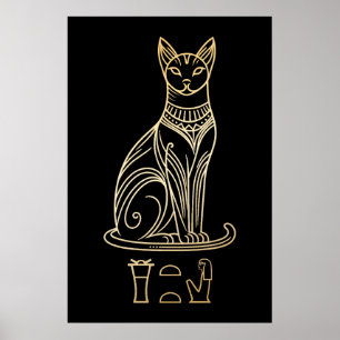 Poster Bastet, déesse féline égyptienne. Nom en hiéroglyp