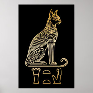 Poster Bastet, déesse féline égyptienne. Nom en hiéroglyp