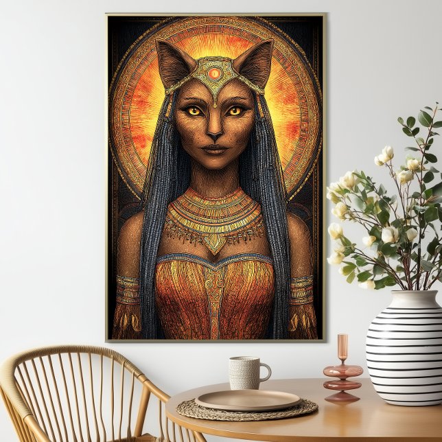 Poster Bastet Egyptian Chat Goddess Gold Brown Art (Créateur téléchargé)