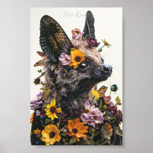 Poster Bat à fleurs en blanc Imprimer et télécharger