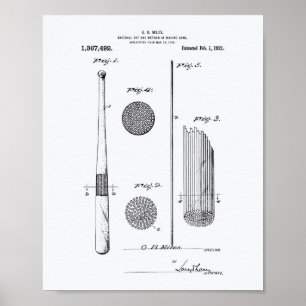 Poster Bat de baseball 1921 Art breveté - Livre blanc