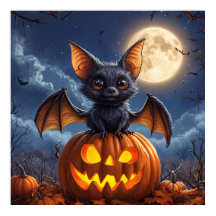 Bat de dessin adorable perché sur Jack-o-Lantern