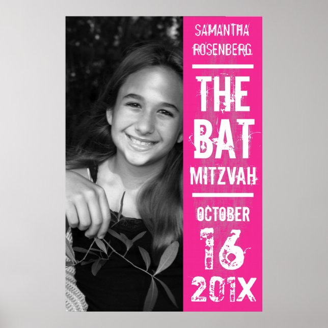 Poster Bat mitzvah Rock Band en rose (Devant)