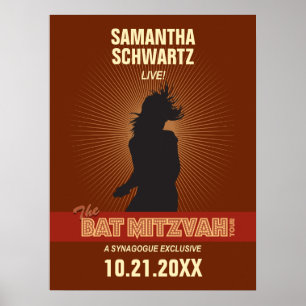 Poster Bat mitzvah rock Star en Brown