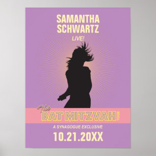Poster Bat mitzvah Rock Star - Rose violet