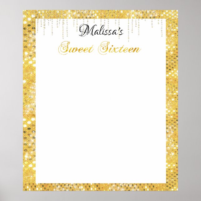 Poster Bat mitzvah Sweet sixteen Parties scintillant or C (Devant)