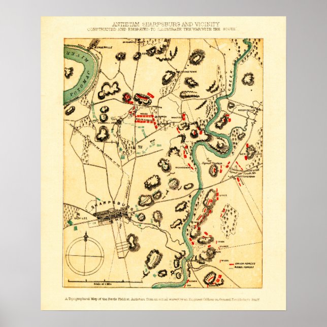 Poster Bataille d'Antietam - Guerre civile Carte panorami (Devant)